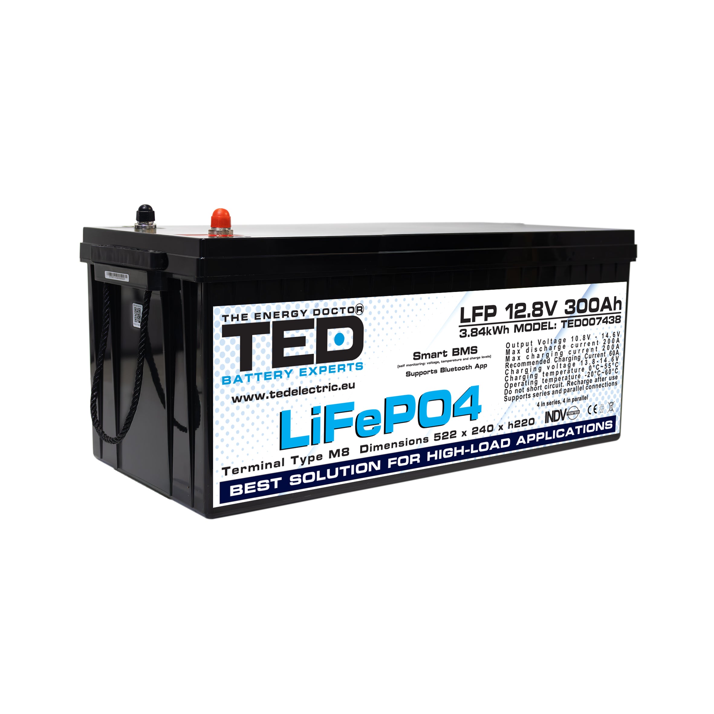 Acumulator LiFePO4 12.8V 300Ah TED Electric - BMS, Bluetooth, M8 - 2