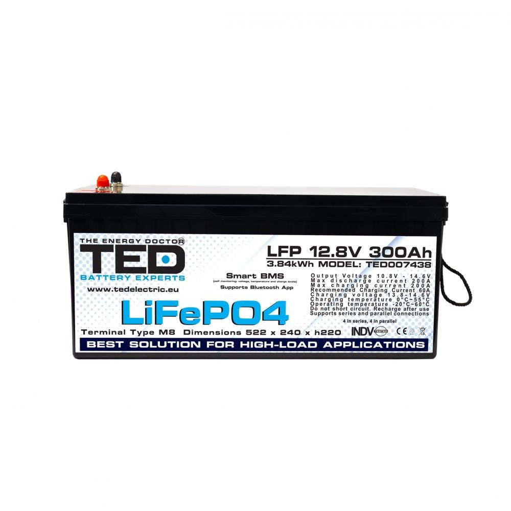 Acumulator LiFePO4 12.8V 300Ah TED Electric - BMS, Bluetooth, M8 - 7
