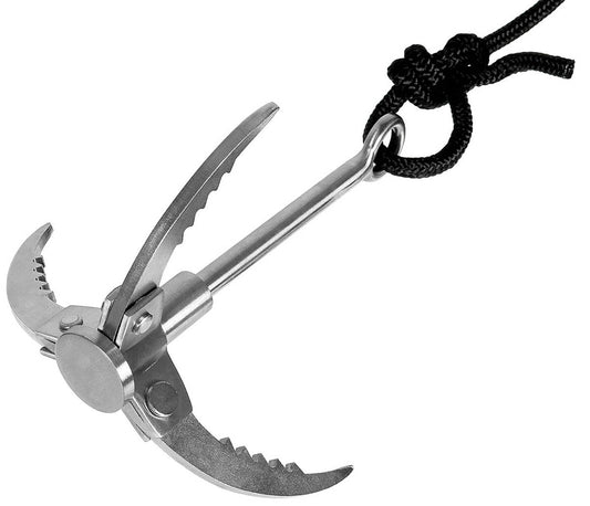 Ancoră de Prindere Pliabilă Negru MFH - Oțel Inoxidabil, Coardă 15m
