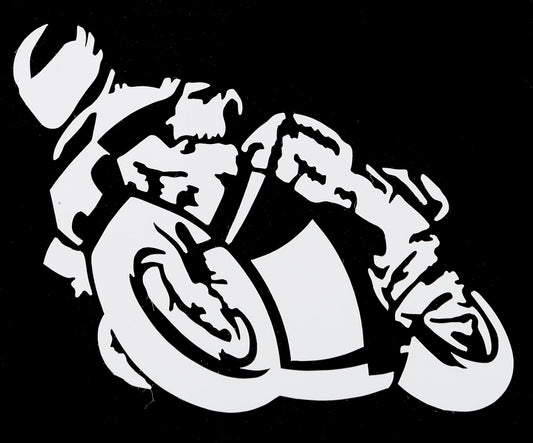Autocolant "Motociclist" Louis - Rezistent, Alb, 8x6 cm