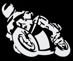 Autocolant "Motociclist" Louis - Rezistent, Alb, 8x6 cm