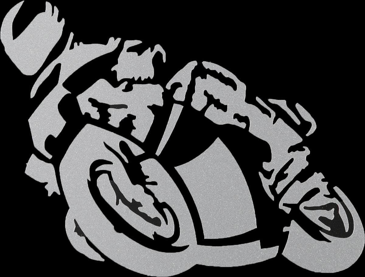 Autocolant "Motociclist" Louis - Rezistent, Argintiu, 8x6 cm