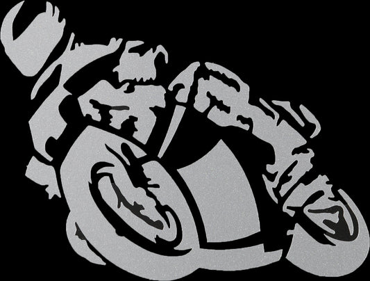 Autocolant "Motociclist" Louis - Rezistent, Argintiu, 8x6 cm