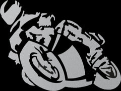 Autocolant "Motociclist" Louis - Rezistent, Argintiu, 8x6 cm
