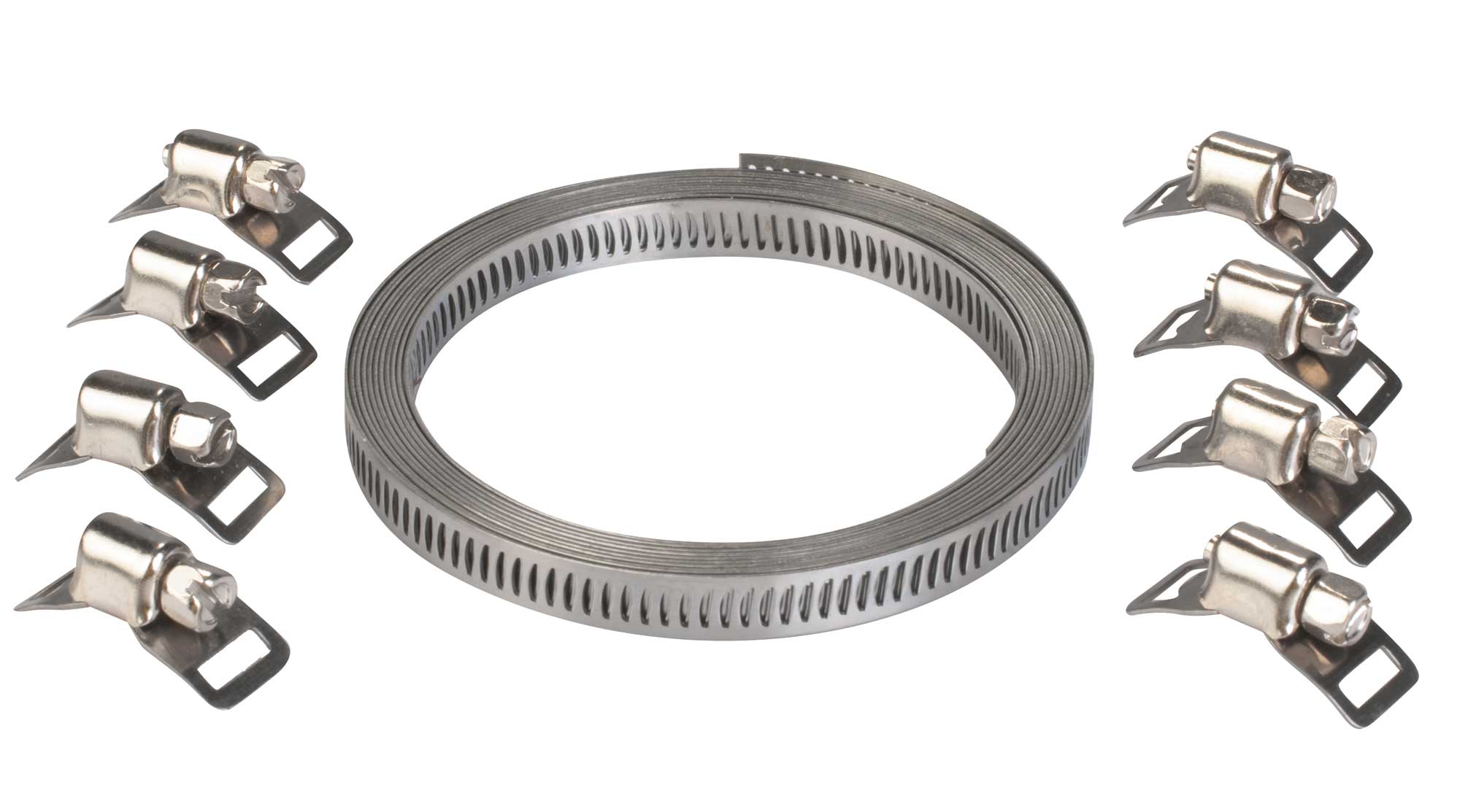 Bandă Coliere Furtun 8mm Louis - Inox, 3m, 8 Cleme