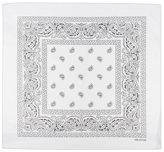 Bandana clasică cu model paisley Alb-Negru MFH - 100% Bumbac, 55x55cm