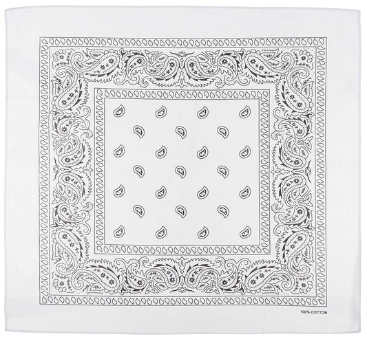 Bandana clasică cu model paisley Alb-Negru MFH - 100% Bumbac, 55x55cm