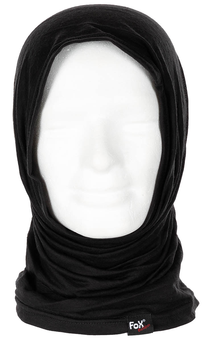 Bandană Multifuncțională Merino Lite Negru FoxOutdoor - Elastic, Uscare Rapidă