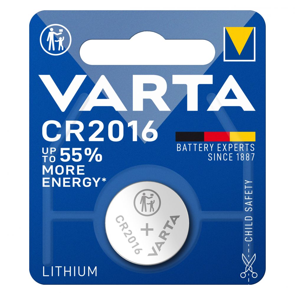 Baterie Litiu CR2016 3V Varta - 90mAh, Durată Lungă, Blister 1 - 2