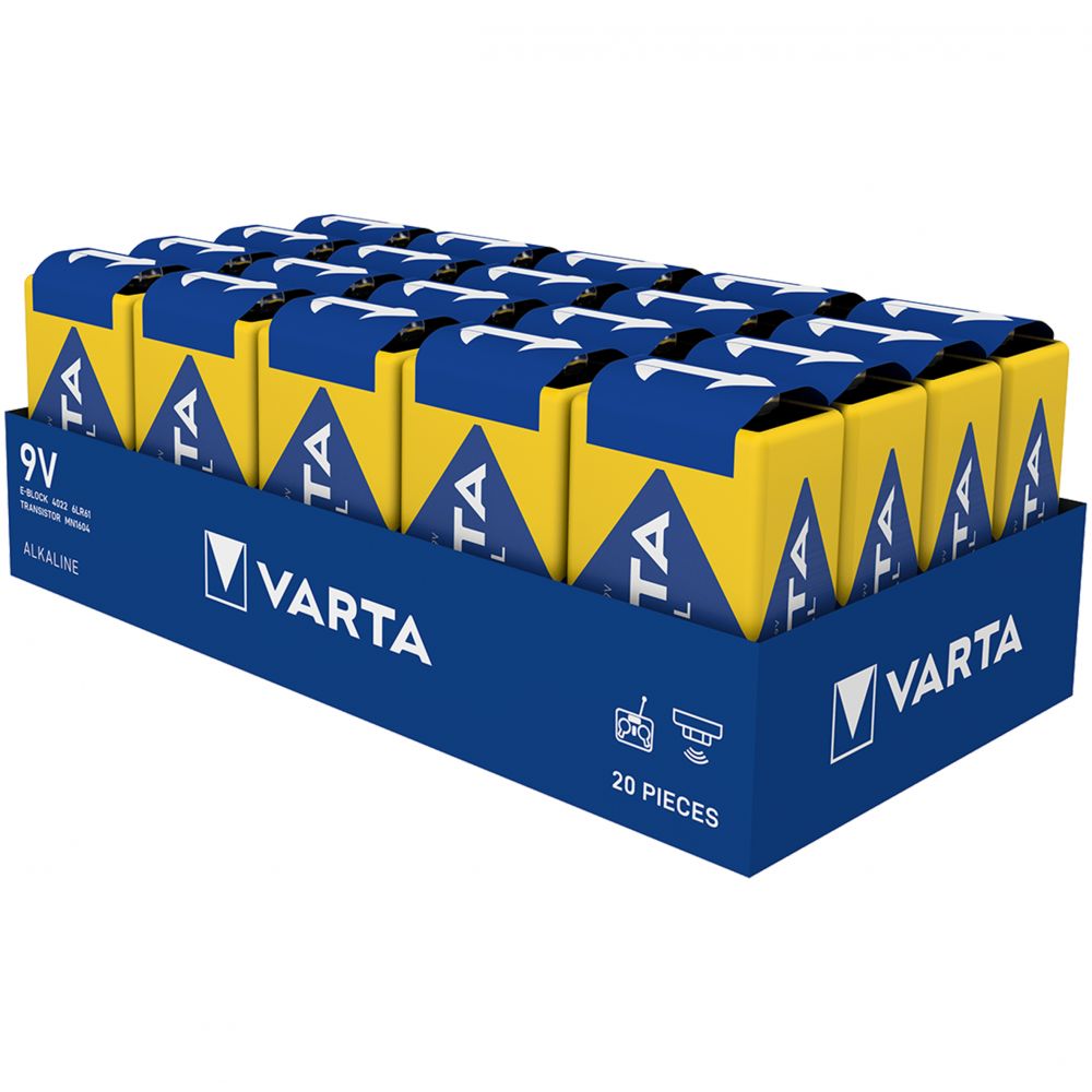 Baterii Alcaline 9V 6F22 Varta - Putere Constantă, Cutie 20 buc - 2
