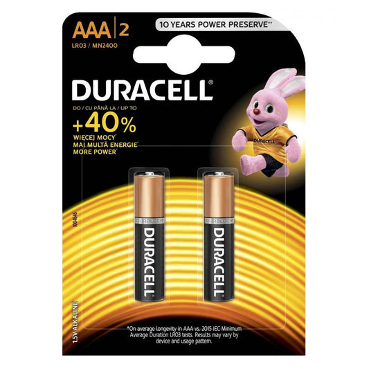 Baterii Alcaline AAA LR3 1.5V Duracell Blister 2 - Putere de Lungă Durată - 2