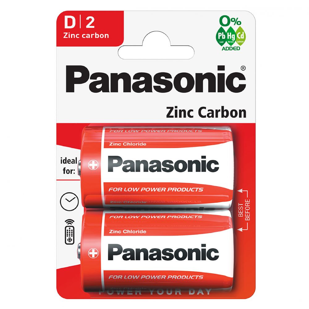 Baterii D R20 1.5V Panasonic Zinc - Blister 2 buc, Fiabile - 2