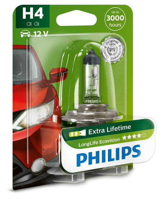 Bec Far H4 Longlife EcoVision Philips - Durată de Viață Extinsă
