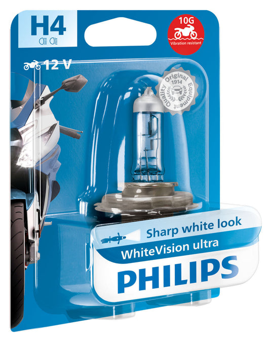 Bec Halogen H4 WhiteVision ultra moto Philips - Lumină Albă 4200K