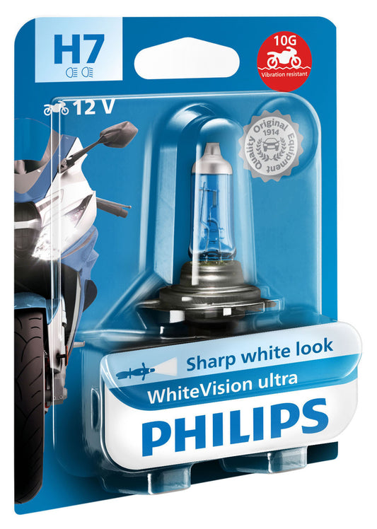 Bec Halogen H7 WhiteVision ultra moto Philips - Lumină Albă 4200K