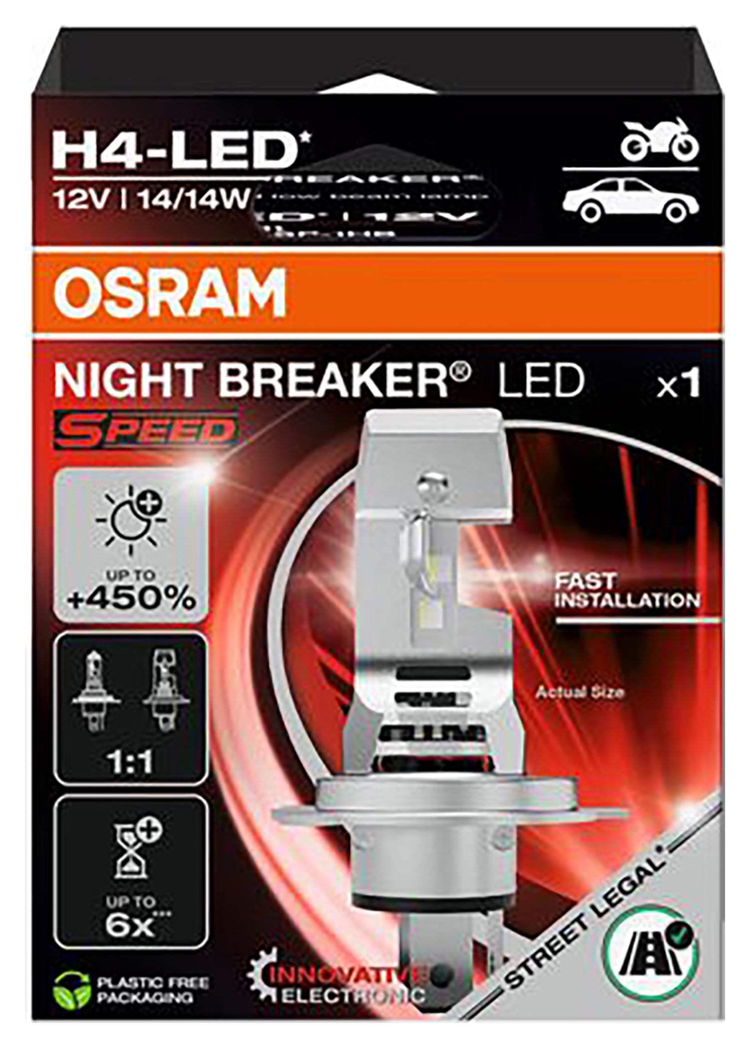 Bec LED H4 Osram Night Breaker Speed 450 - Luminozitate sporită