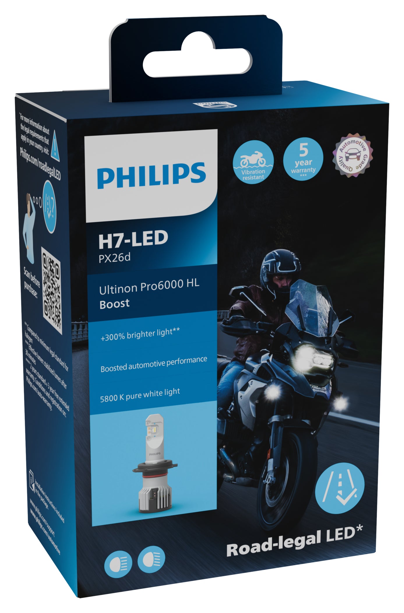 Bec LED H7 Moto Ultinon Pro6000 Boost Philips - Lumina 300% mai puternica