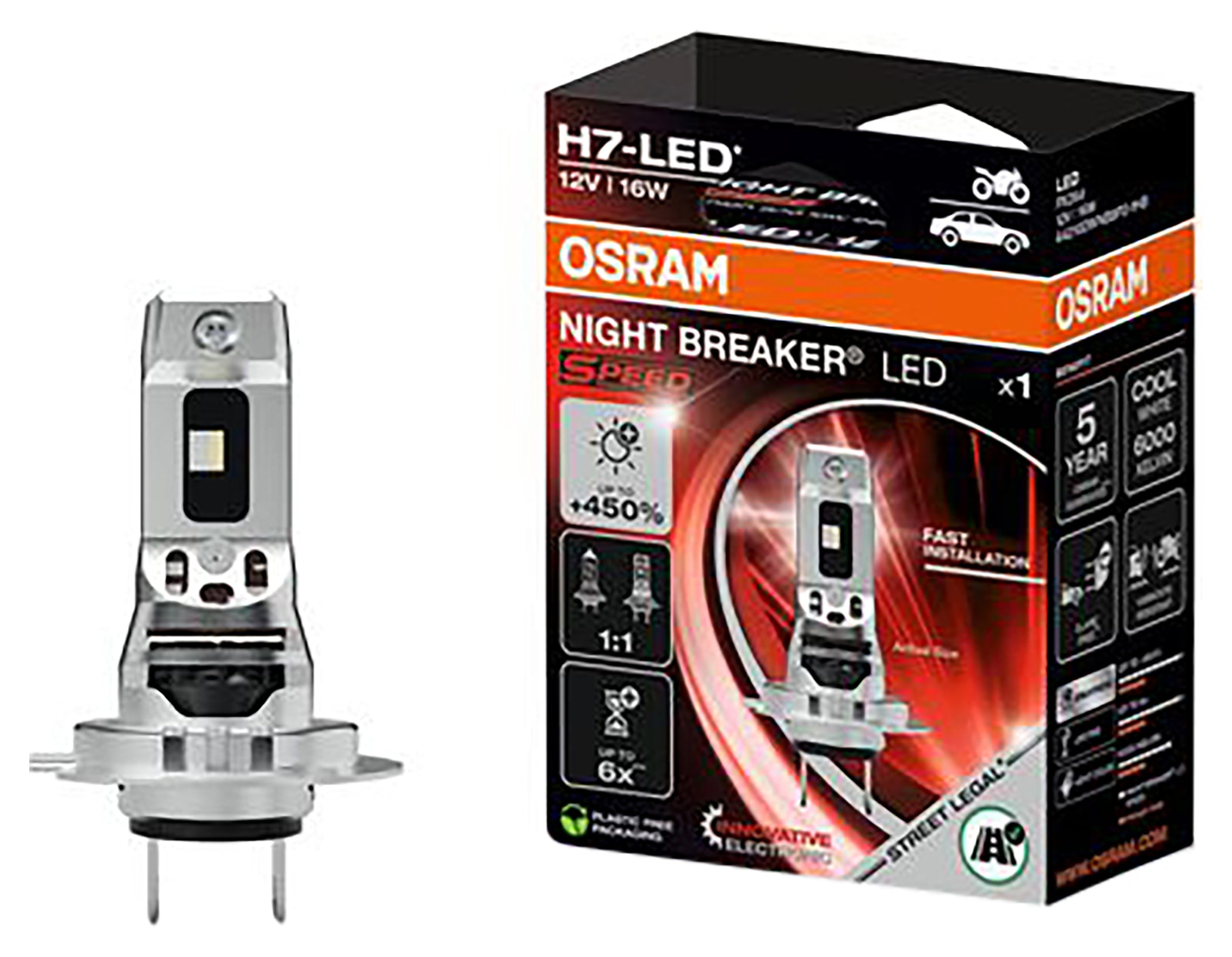 Bec LED H7 Osram Night Breaker Speed 450 - Luminozitate sporită