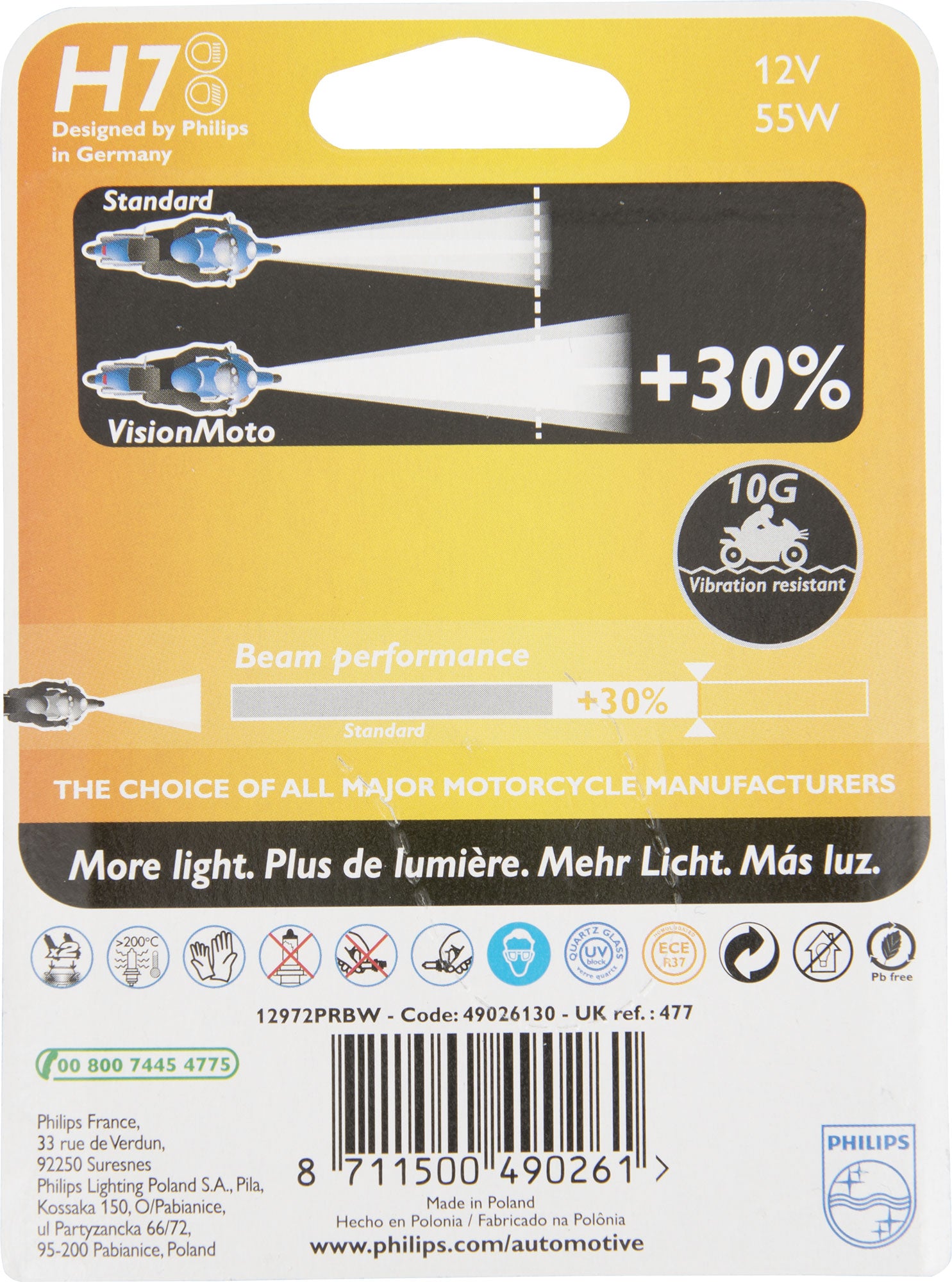 Bec Moto H7 Vision Moto +30% Philips - Lumina Puternica, Pret Atractiv