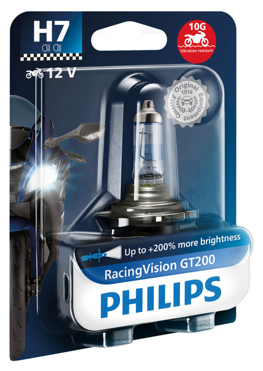 Bec Moto RacingVision GT200 H7 Philips - Până la 200% Mai Multă Lumină