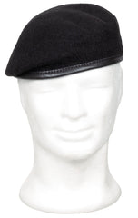 Bereta Commando Beret Negru MFH - 100% Lână, Margine Piele