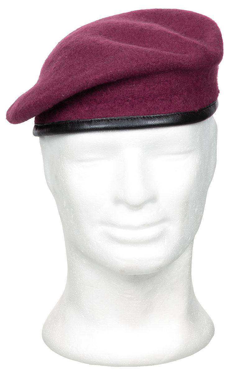 Beretă Commando Bordeaux MFH - 100% Lână, Margine Piele