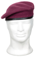 Beretă Commando Bordeaux MFH - 100% Lână, Margine Piele
