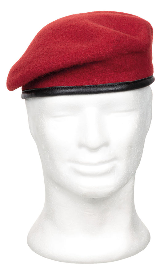 Beretă Commando Roșu MFH - 100% Lână, Tiv din piele