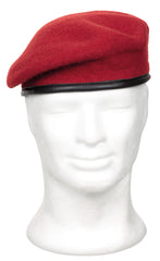 Beretă Commando Roșu MFH - 100% Lână, Tiv din piele