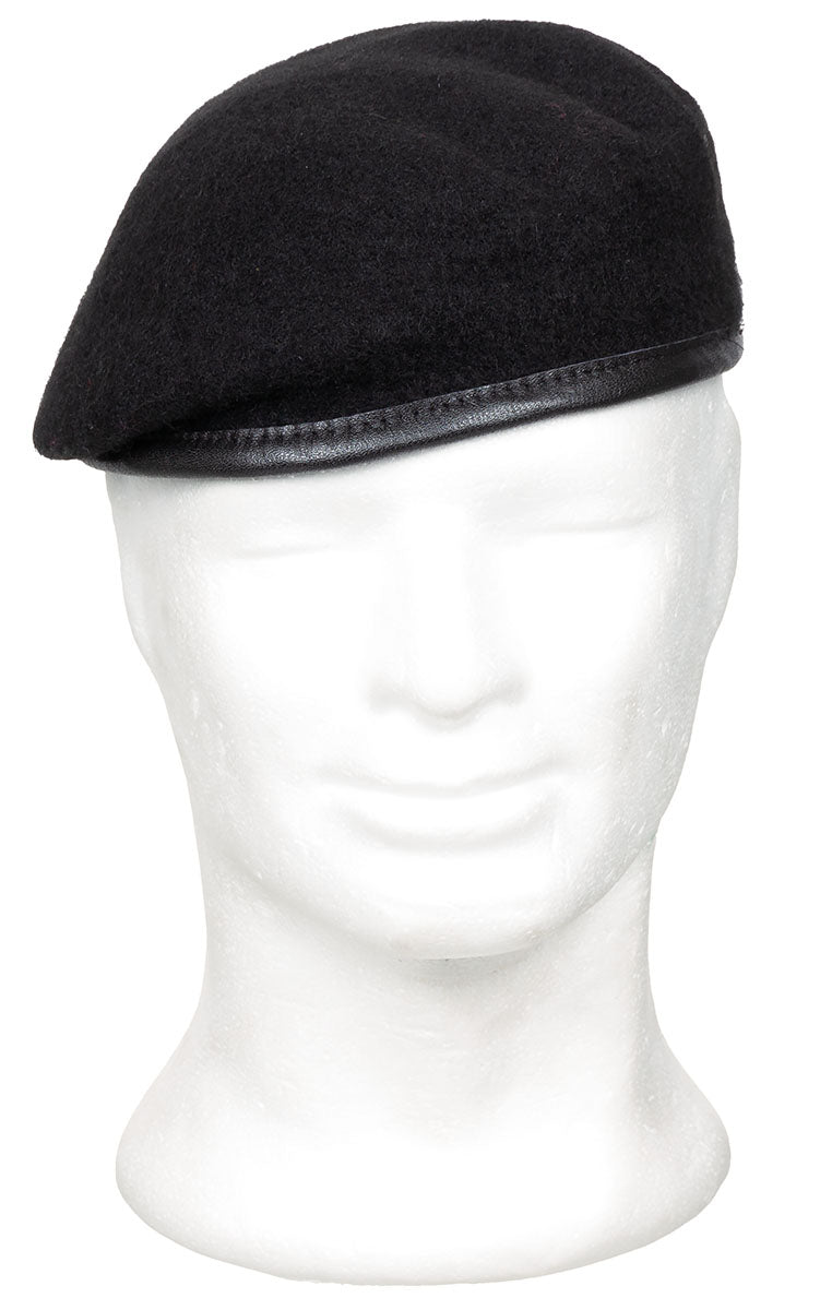 Berete Commando Beret Negru MFH - 100% Lână, Margine Piele