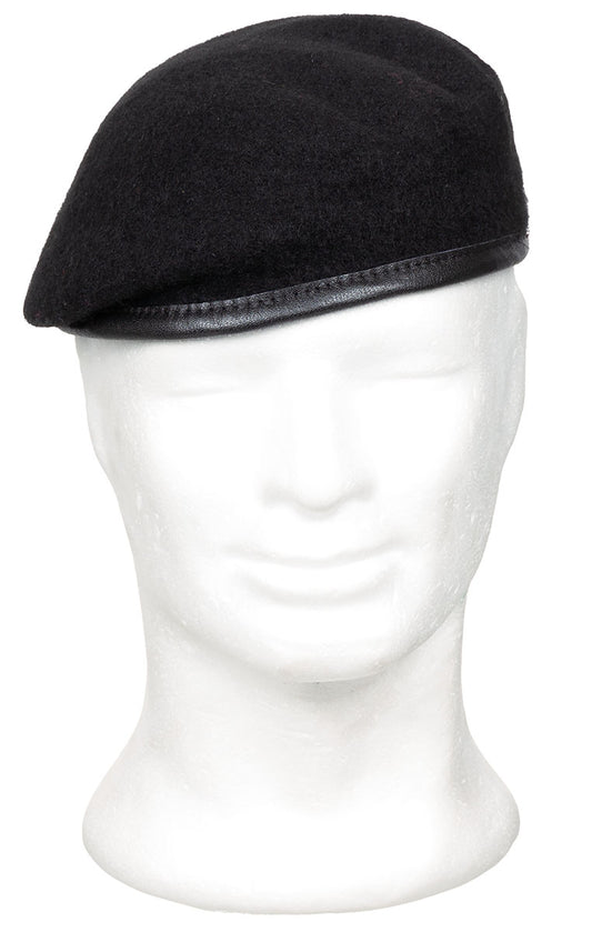 Berete Commando Beret Negru MFH - 100% Lână, Margine Piele