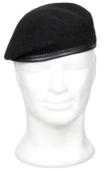 Berete Commando Beret Negru MFH - 100% Lână, Margine Piele