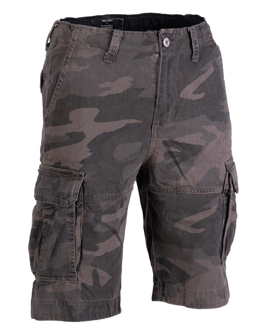 Bermude Mil-Tec Vintage Prewash – 100% Bumbac, 6 Buzunare, Dark Camo
