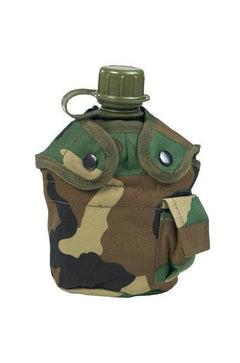 Bidon Mil-Tec US 1 L cu Husă și Gamelă – Polietilenă, Aluminiu, Woodland