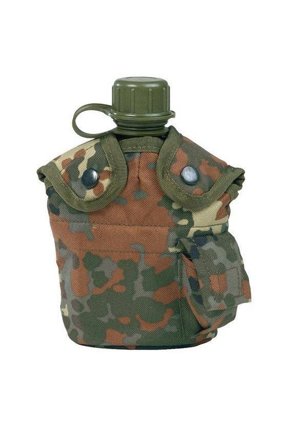 Bidon Mil-Tec US 1 L cu Husă și Gamelă – Polietilenă, Flecktarn