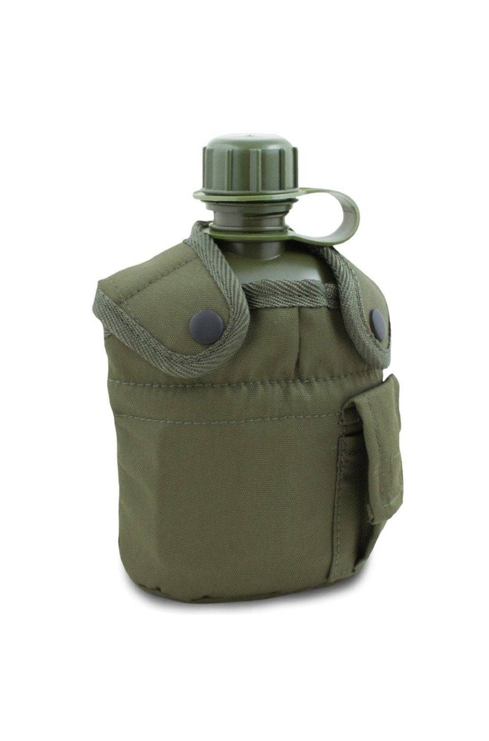 Bidon Mil-Tec US 900 ml cu Husă și Gamelă – Polietilenă, Oliv