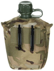 Bidon Ploscă Câmp US 1L Operation Camo MFH - Husă căptușită, 2 cleme prindere