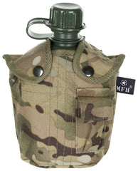 Bidon Ploscă Câmp US 1L Operation Camo MFH - Husă căptușită, 2 cleme prindere