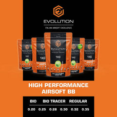 Bile Airsoft Evolution 0,25g Bio White TRACER - Precizie și Impact Verde
