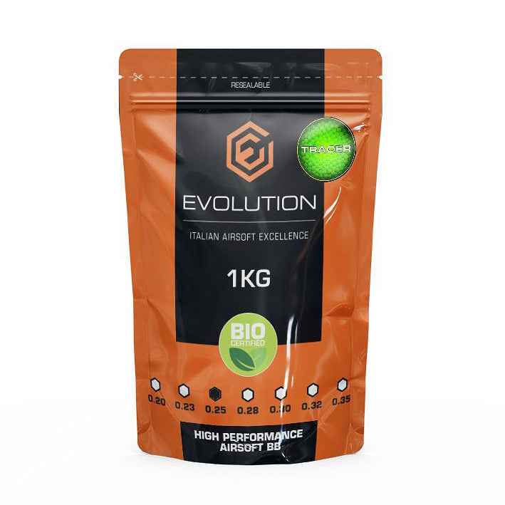 Bile Airsoft Evolution 0,25g Bio White TRACER - Precizie și Impact Verde