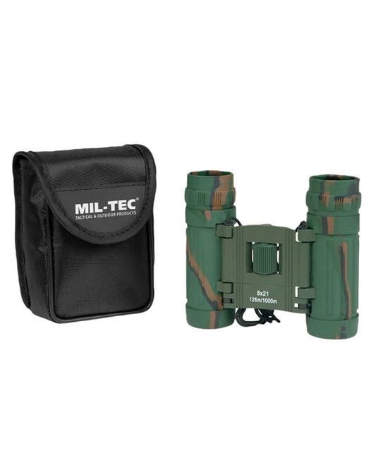 Binoclu Pliabil Mil-Tec – 8x21, Câmp Vizual 126 m/1000 m, Woodland