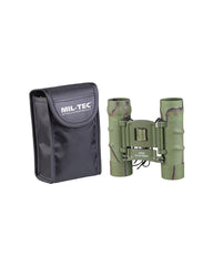 Binoclu Pliabil Mil-Tec Gen.II 10x25 – binoclu camuflaj pliabil și husa neagră, vedere frontală