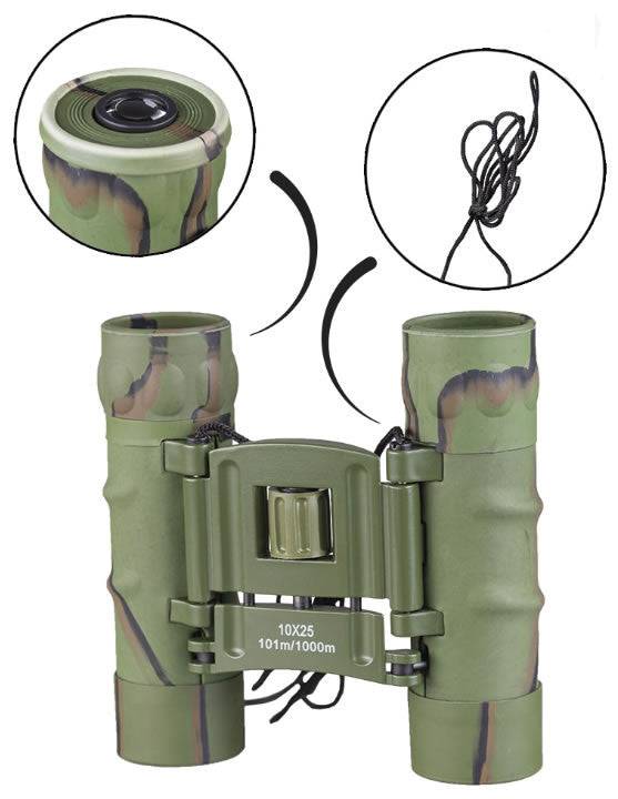 Binoclu Pliabil Mil-Tec Gen.II 10x25 – detalii capac ocular și șnur de prindere
