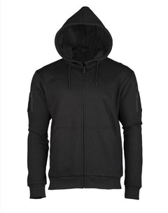BLACK TACTICAL HOODIE WITH ZIPPER – Hanorac tactic negru, stil urban cu funcționalitate militară