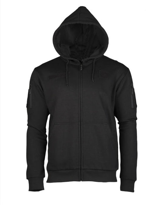 BLACK TACTICAL HOODIE WITH ZIPPER – Hanorac tactic negru, stil urban cu funcționalitate militară