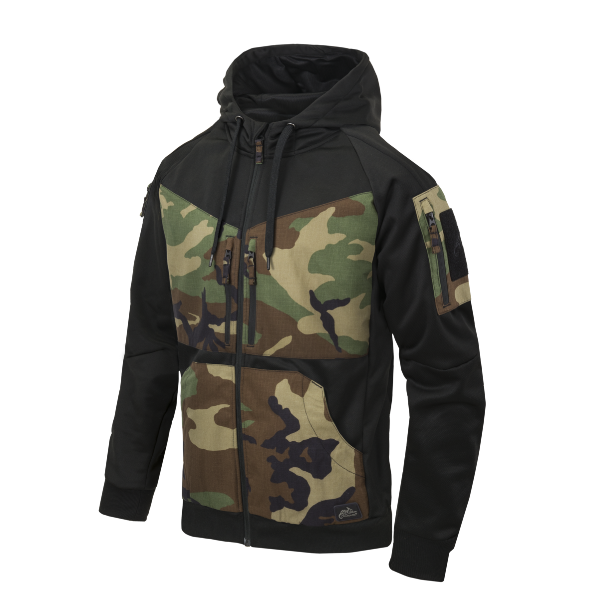 Bluză cu Glugă Helikon-Tex ROGUE FullZip Rip-Stop Czarny/US Woodland