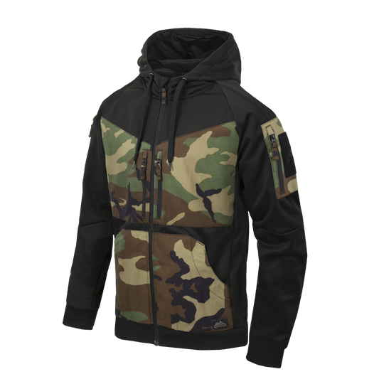 Bluză cu Glugă Helikon-Tex ROGUE FullZip Rip-Stop Czarny/US Woodland