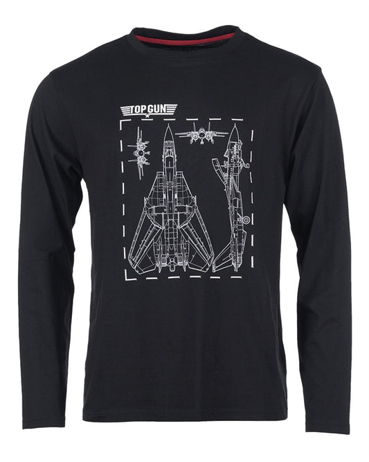 Bluză cu Mânecă Lungă Mil-Tec Top Gun – 100% Bumbac, Neagră