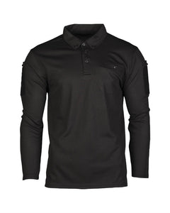 Bluză Polo Tactică Mil-Tec Quick Dry cu Mânecă Lungă – Poliester, Neagră