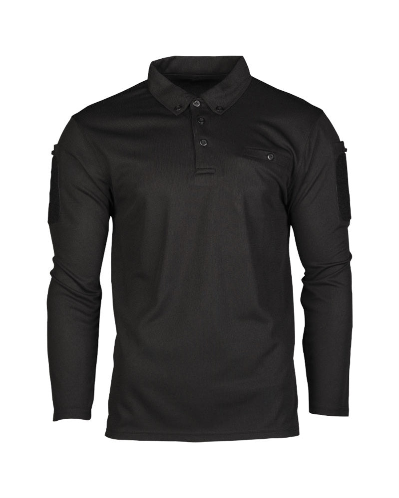 Bluză Polo Tactică Mil-Tec Quick Dry cu Mânecă Lungă – Poliester, Neagră